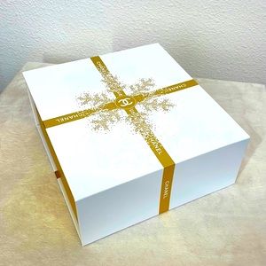 - Chanel Empty White & Gold Gift Box 8.25”x 8.25”x 3.5”